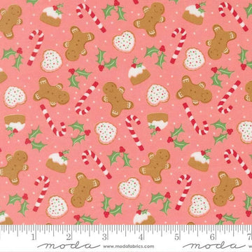 Image of Merrily on High Sweet Treats Blush quilting cotton fabric by Sweetfire Road for Moda Fabrics. Features christmas sugar treats on a pink background. Cute Little Fabric Shop.