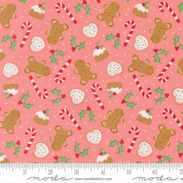 Image of Merrily on High Sweet Treats Blush quilting cotton fabric by Sweetfire Road for Moda Fabrics. Features christmas sugar treats on a pink background. Cute Little Fabric Shop.