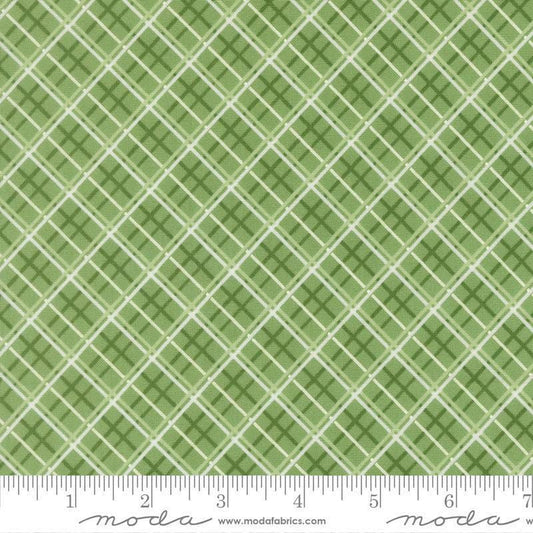 Image of Merrily on High Pretty Plaid Evergreen quilting cotton fabric by Sweetfire Road for Moda Fabrics. Features plaid on a green background. Cute Little Fabric Shop.