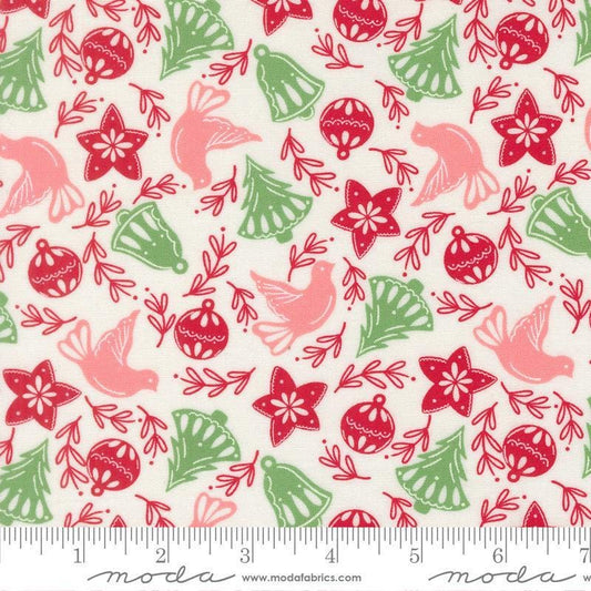 Image of Merrily on High Cookie Cutters Snow quilting cotton fabric by Sweetfire Road for Moda Fabrics. Features classic cookie cutter shapes on a white background. Cute Little Fabric Shop.
