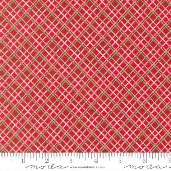 Image of Merrily on High Pretty Plaid Christmas Red quilting cotton fabric by Sweetfire Road for Moda Fabrics. Features plaid on a red background. Cute Little Fabric Shop.