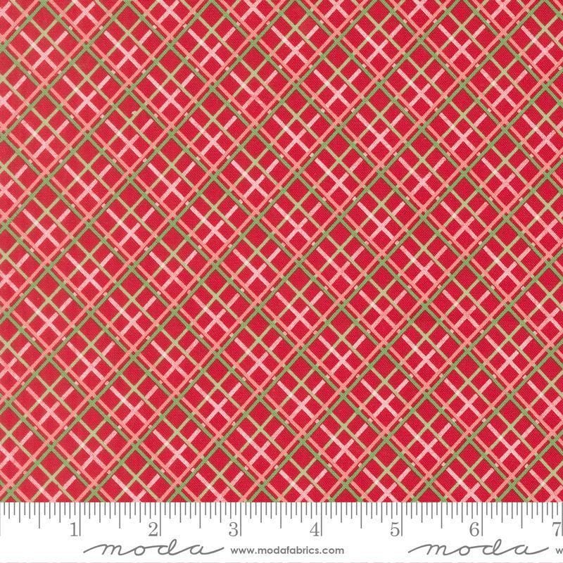 Image of Merrily on High Pretty Plaid Christmas Red quilting cotton fabric by Sweetfire Road for Moda Fabrics. Features plaid on a red background. Cute Little Fabric Shop.