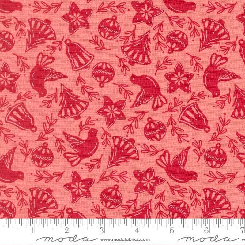 Image of Merrily on High Cookie Cutters Blush quilting cotton fabric by Sweetfire Road for Moda Fabrics. Features classic christmas cookie shapes on a pink background. Cute Little Fabric Shop.