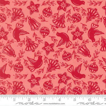 Image of Merrily on High Cookie Cutters Blush quilting cotton fabric by Sweetfire Road for Moda Fabrics. Features classic christmas cookie shapes on a pink background. Cute Little Fabric Shop.