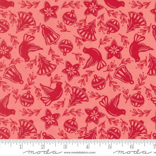 Image of Merrily on High Cookie Cutters Blush quilting cotton fabric by Sweetfire Road for Moda Fabrics. Features classic christmas cookie shapes on a pink background. Cute Little Fabric Shop.