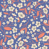 Image of Persimmon Blossoms Twilight quilting cotton fabric by Rashida Coleman Hale of Ruby Star Society for Moda Fabrics. Features flowers on a blue background. Cute Little Fabric Shop.