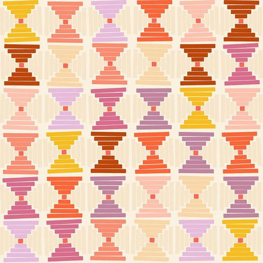 Image of Persimmon Courthouse Steps Natural quilting cotton fabric by Rashida Coleman Hale of Ruby Star Society for Moda Fabrics. Features a geometric pattern on a cream background. Cute Little Fabric Shop.