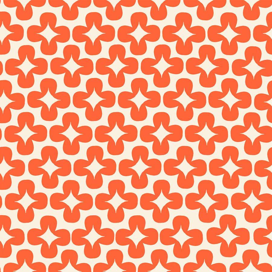 Image of Persimmon Leaf Florida quilting cotton fabric by Rashida Coleman Hale of Ruby Star Society for Moda Fabrics. Features a geometric pattern on an orange background. Cute Little Fabric Shop.