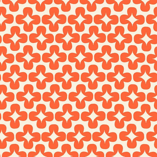 Image of Persimmon Leaf Florida quilting cotton fabric by Rashida Coleman Hale of Ruby Star Society for Moda Fabrics. Features a geometric pattern on an orange background. Cute Little Fabric Shop.