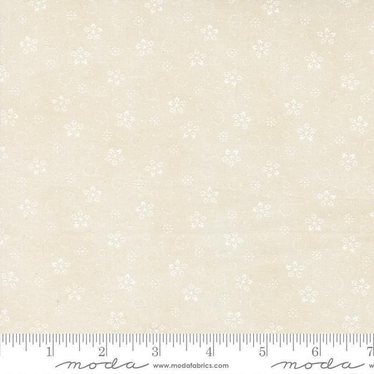 Image of Candlelight Christmas Festive Flurries Cream White quilting cotton fabric by 3 Sisters for Moda Fabrics. Features snowflakes on a cream background. Cute Little Fabric Shop.