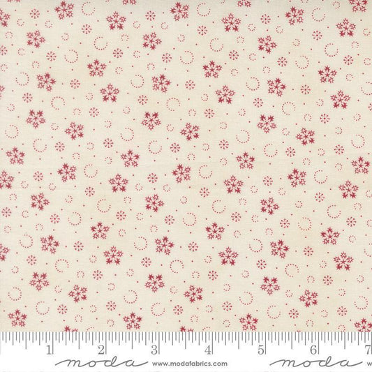 Image of Candlelight Christmas Festive Flurries Cream quilting cotton fabric by 3 Sisters for Moda Fabrics. Features snowflakes on a cream background. Cute Little Fabric Shop.