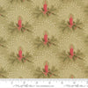 Image of Candlelight Christmas Candlelight Sage quilting cotton fabric by 3 Sisters for Moda Fabrics. Features candles and leaves on a green background. Cute Little Fabric Shop.