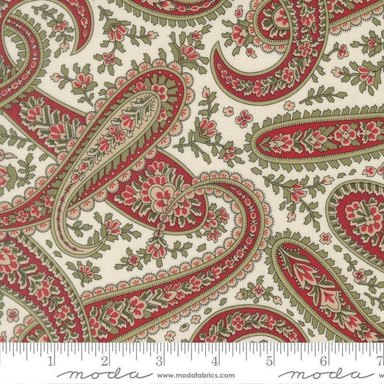 Image of Candlelight Christmas Plaza Paisley Cream quilting cotton fabric by 3 Sisters for Moda Fabrics. Features paisley on a cream background. Cute Little Fabric Shop.
