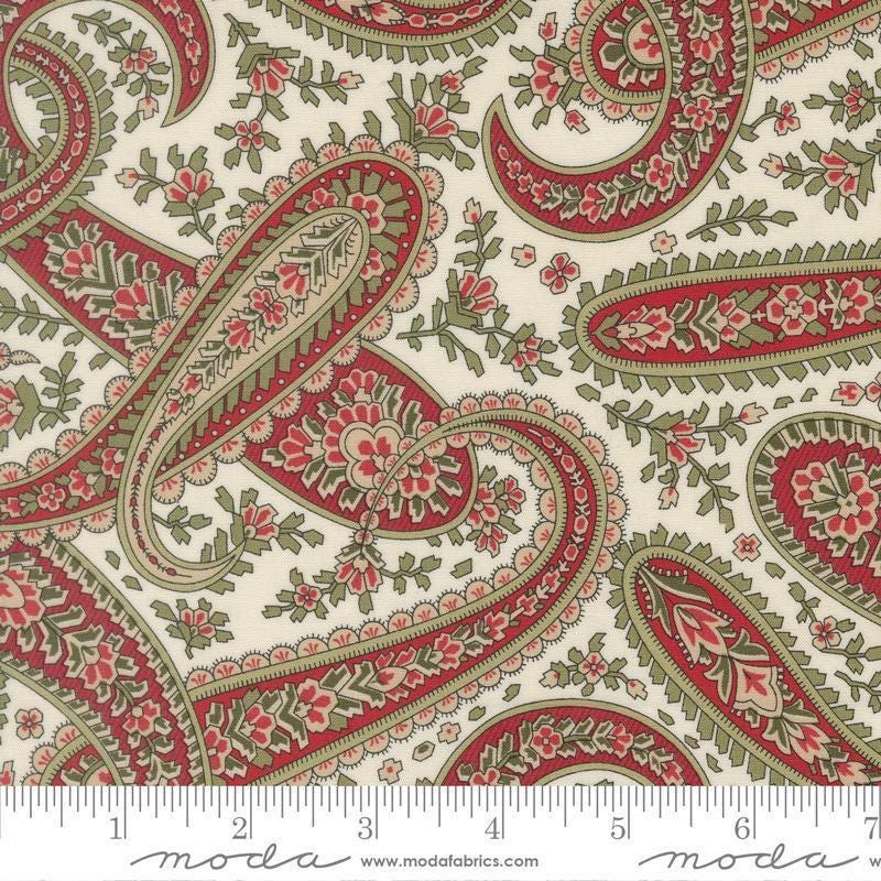 Image of Candlelight Christmas Plaza Paisley Cream quilting cotton fabric by 3 Sisters for Moda Fabrics. Features paisley on a cream background. Cute Little Fabric Shop.