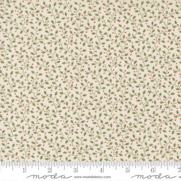 Image of Candlelight Christmas Festive Cream quilting cotton fabric by 3 Sisters for Moda Fabrics. Features leaves on a cream background. Cute Little Fabric Shop.