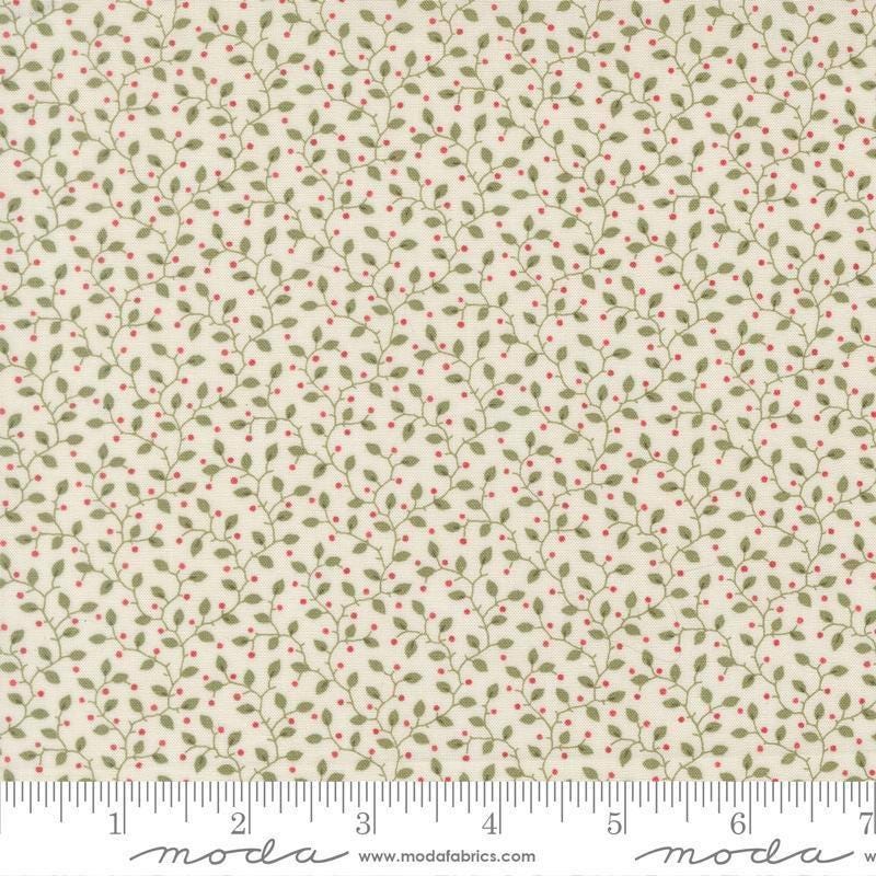 Image of Candlelight Christmas Festive Cream quilting cotton fabric by 3 Sisters for Moda Fabrics. Features leaves on a cream background. Cute Little Fabric Shop.