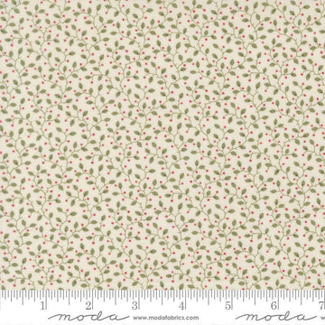 Image of Candlelight Christmas Festive Cream quilting cotton fabric by 3 Sisters for Moda Fabrics. Features leaves on a cream background. Cute Little Fabric Shop.