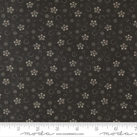 Image of Candlelight Christmas Festive Flurries Ebony quilting cotton fabric by 3 Sisters for Moda Fabrics. Features snowflakes on a black background. Cute Little Fabric Shop.