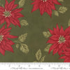 Image of Candlelight Christmas Poinsettia Holly quilting cotton fabric by 3 Sisters for Moda Fabrics. Features flowers on a green background. Cute Little Fabric Shop.