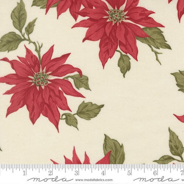 Image of Candlelight Christmas Poinsettia Cream quilting cotton fabric by 3 Sisters for Moda Fabrics. Features flowers on a cream background. Cute Little Fabric Shop.