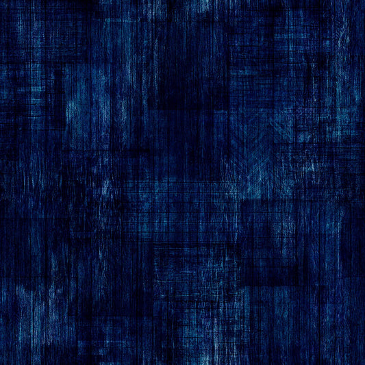 Image of Into The Woods Wood Texture Dark Denim quilting cotton fabric by Morris Creative Group for QT Fabrics. Features printed wood texture on a blue background. Cute Little Fabric Shop.