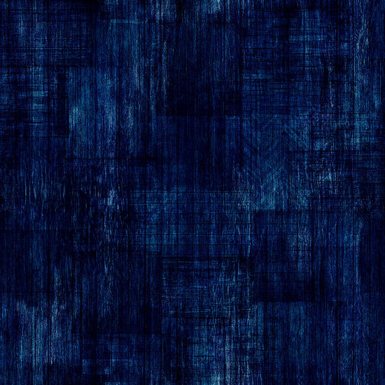Image of Into The Woods Wood Texture Dark Denim quilting cotton fabric by Morris Creative Group for QT Fabrics. Features printed wood texture on a blue background. Cute Little Fabric Shop.