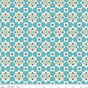 Flea Market Applique Cottage Blue Geometric Fabric - C10212 - Riley Blake Quilting Cotton Fabric