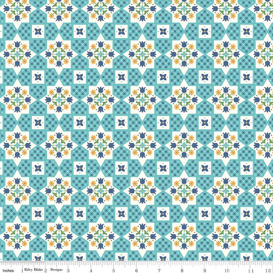 Flea Market Applique Cottage Blue Geometric Fabric - C10212 - Riley Blake Quilting Cotton Fabric