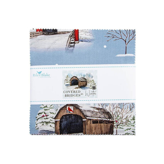 SALE Covered Bridges in Winter 5" Stacker Christmas Fabric - 5-18000-42 - 42-Piece Precut - Riley Blake Quilting Cotton Fabric