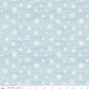 Image of Covered Bridges in Winter Snowflakes Iceberg quilting cotton fabric by Tara Reed for Riley Blake Designs. Features snowflakes on a blue background. Cute Little Fabric Shop.