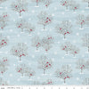 Image of Covered Bridges in Winter Trees Iceberg quilting cotton fabric by Tara Reed for Riley Blake Designs. Features trees on a blue background. Cute Little Fabric Shop.