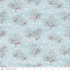 Image of Covered Bridges in Winter Trees Iceberg quilting cotton fabric by Tara Reed for Riley Blake Designs. Features trees on a blue background. Cute Little Fabric Shop.