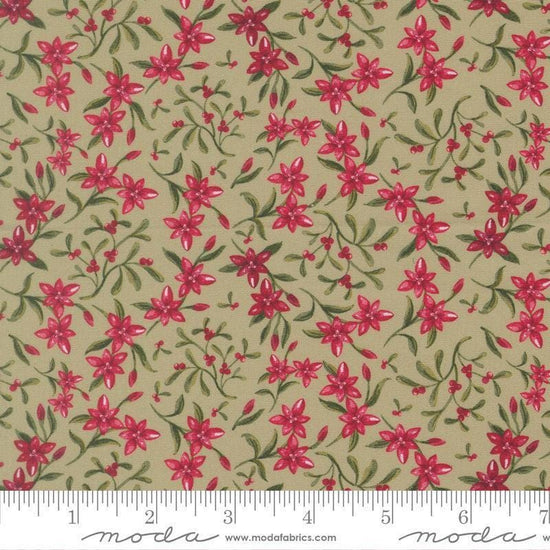 Image of Silent Night Star of Bethlehem Sage quilting cotton fabric by Watercolour Heart for Moda Fabrics. Features flowers on a green background. Cute Little Fabric Shop.