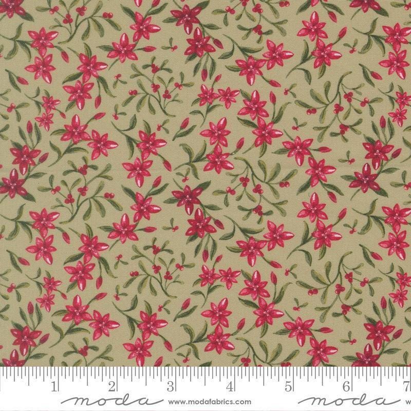 Image of Silent Night Star of Bethlehem Sage quilting cotton fabric by Watercolour Heart for Moda Fabrics. Features flowers on a green background. Cute Little Fabric Shop.