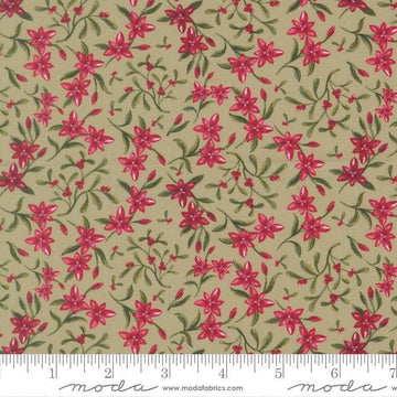 Image of Silent Night Star of Bethlehem Sage quilting cotton fabric by Watercolour Heart for Moda Fabrics. Features flowers on a green background. Cute Little Fabric Shop.