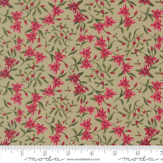 Image of Silent Night Star of Bethlehem Sage quilting cotton fabric by Watercolour Heart for Moda Fabrics. Features flowers on a green background. Cute Little Fabric Shop.