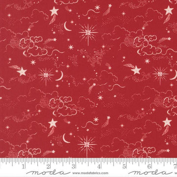 Image of Silent Night Holy Night Skies Crimson quilting cotton fabric by Watercolour Heart for Moda Fabrics. Features stars on a red background. Cute Little Fabric Shop.