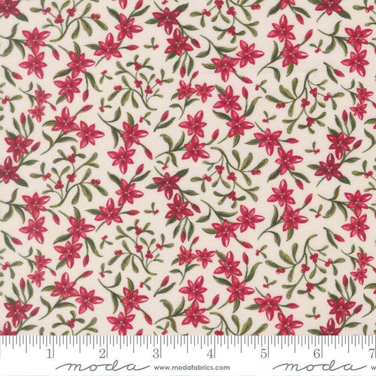 Image of Silent Night Star of Bethlehem Lamb quilting cotton fabric by Watercolour Heart for Moda Fabrics. Features flowers on a cream background. Cute Little Fabric Shop.