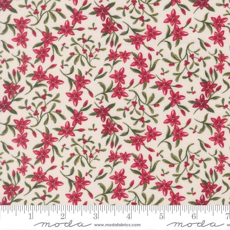 Image of Silent Night Star of Bethlehem Lamb quilting cotton fabric by Watercolour Heart for Moda Fabrics. Features flowers on a cream background. Cute Little Fabric Shop.
