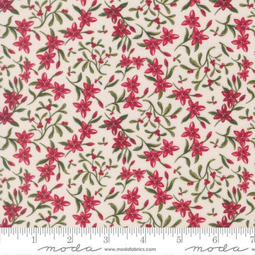 Image of Silent Night Star of Bethlehem Lamb quilting cotton fabric by Watercolour Heart for Moda Fabrics. Features flowers on a cream background. Cute Little Fabric Shop.