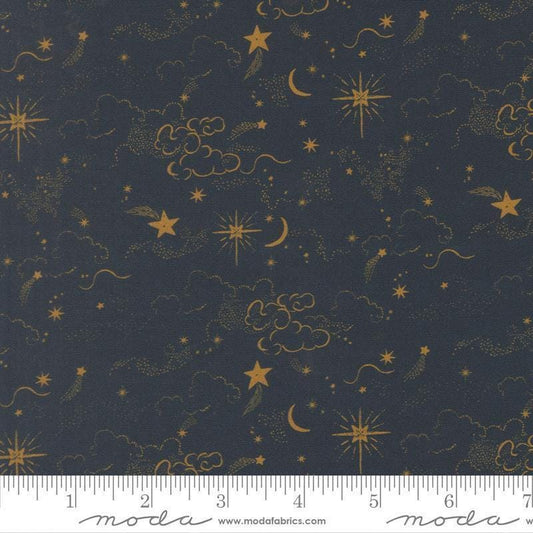 Image of Silent Night Holy Night Skies Holy Night quilting cotton fabric by Watercolour Heart for Moda Fabrics. Features stars on a black background. Cute Little Fabric Shop.