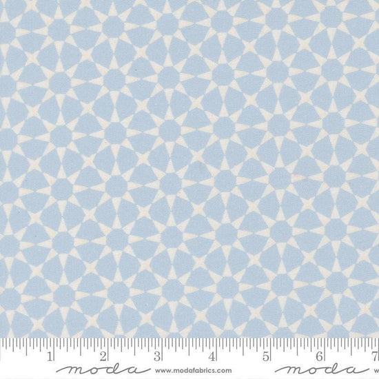 Image of Silent Night Star Mosaic Sky quilting cotton fabric by Watercolour Heart for Moda Fabrics. Features stars on a blue background. Cute Little Fabric Shop.