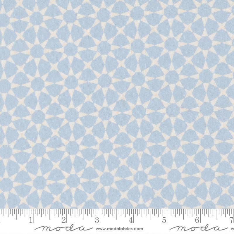 Image of Silent Night Star Mosaic Sky quilting cotton fabric by Watercolour Heart for Moda Fabrics. Features stars on a blue background. Cute Little Fabric Shop.