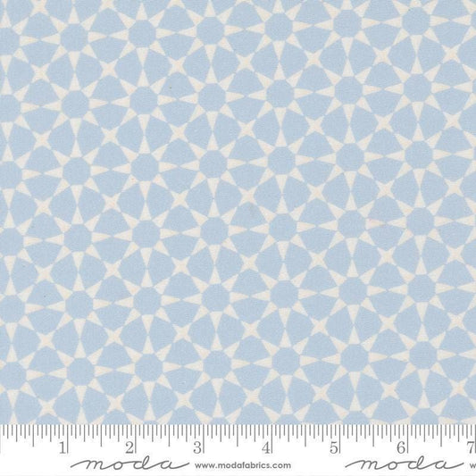 Image of Silent Night Star Mosaic Sky quilting cotton fabric by Watercolour Heart for Moda Fabrics. Features stars on a blue background. Cute Little Fabric Shop.