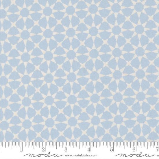 Image of Silent Night Star Mosaic Sky quilting cotton fabric by Watercolour Heart for Moda Fabrics. Features stars on a blue background. Cute Little Fabric Shop.