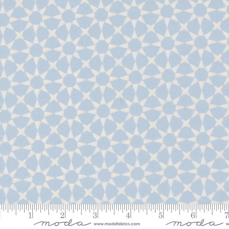 Image of Silent Night Star Mosaic Sky quilting cotton fabric by Watercolour Heart for Moda Fabrics. Features stars on a blue background. Cute Little Fabric Shop.