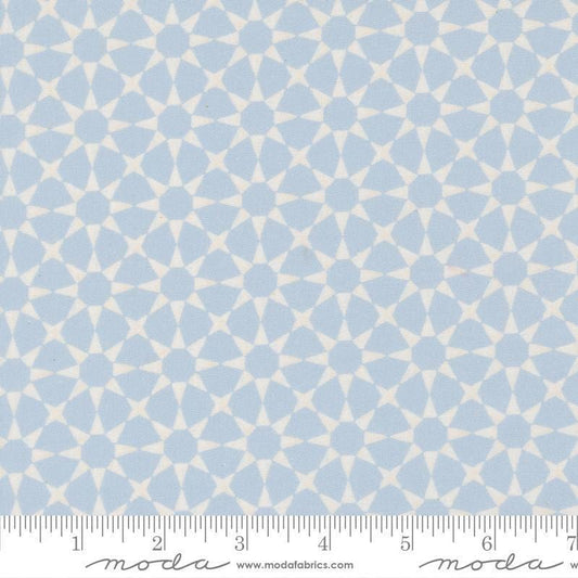 Image of Silent Night Star Mosaic Sky quilting cotton fabric by Watercolour Heart for Moda Fabrics. Features stars on a blue background. Cute Little Fabric Shop.