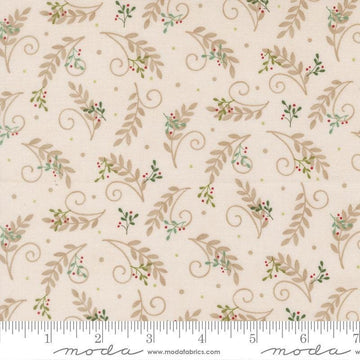 Image of When Snow Falls Tossed Greenery Snowy White quilting cotton fabric by Deb Strain for Moda Fabrics. Features leaves on a cream background. Cute Little Fabric Shop.