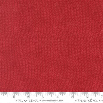 Image of When Snow Falls Stocking Weave Berry Red quilting cotton fabric by Deb Strain for Moda Fabrics. Features printed tonal knitting texture on a red background. Cute Little Fabric Shop.