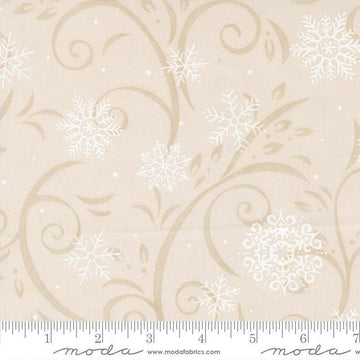 Image of When Snow Falls Swirling Snowflakes Snowy White quilting cotton fabric by Deb Strain for Moda Fabrics. Features snowflakes and swirls on a cream background. Cute Little Fabric Shop.